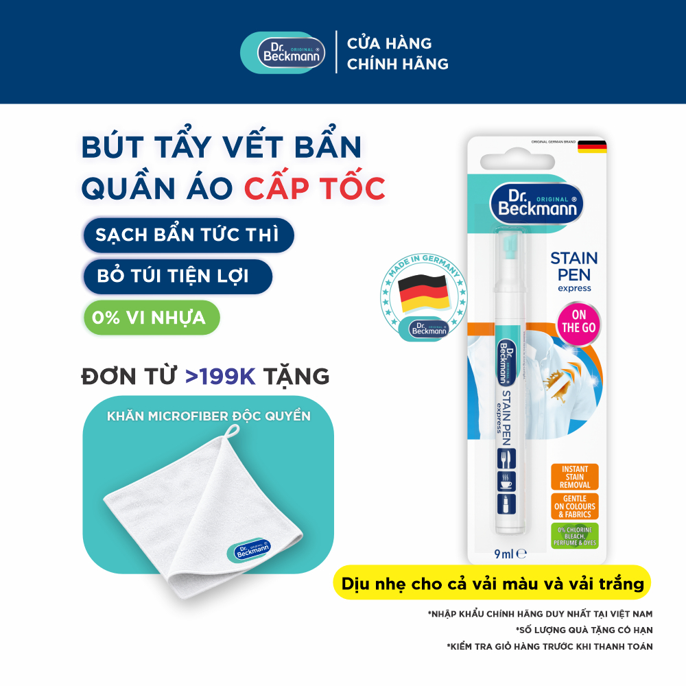 Bút Tẩy Vết Bẩn Quần Áo Cấp Tốc Dr. Beckmann 9ml Tẩy Sạch Vết Cà Phê, Son Môi, Thức Ăn - Dịu nhẹ với màu sắc và vải