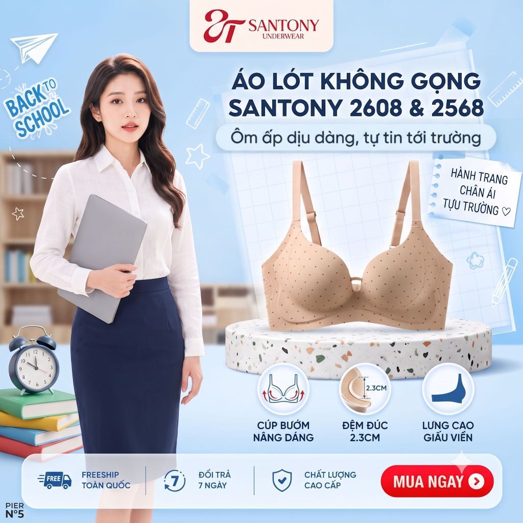 Áo Lót Không Gọng Santony 2608 & 2568 - Cúp Bướm Chữ C, Tôn Dáng Áo Dài