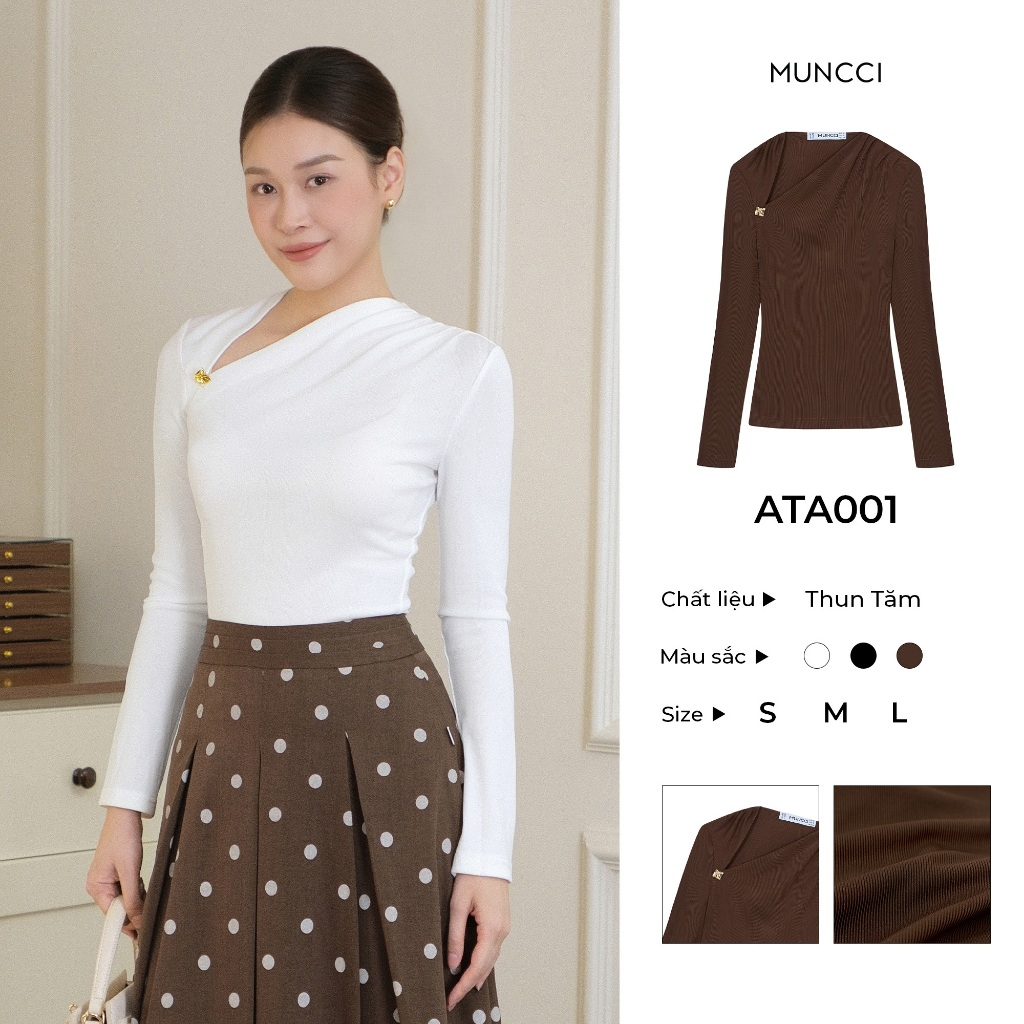 Áo Thun Nữ Dài Tay MUNCCI ATA001 Lệch Vai Chất Thun Tăm Mềm Mịn Dáng Ôm Body Tôn Dáng Dễ Phối Đồ