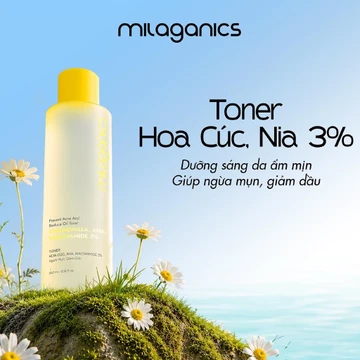 Toner hoa cúc MILAGANICS hỗ trợ giảm mụn kiềm dầu toner 3% Nia sáng da cho da mụn