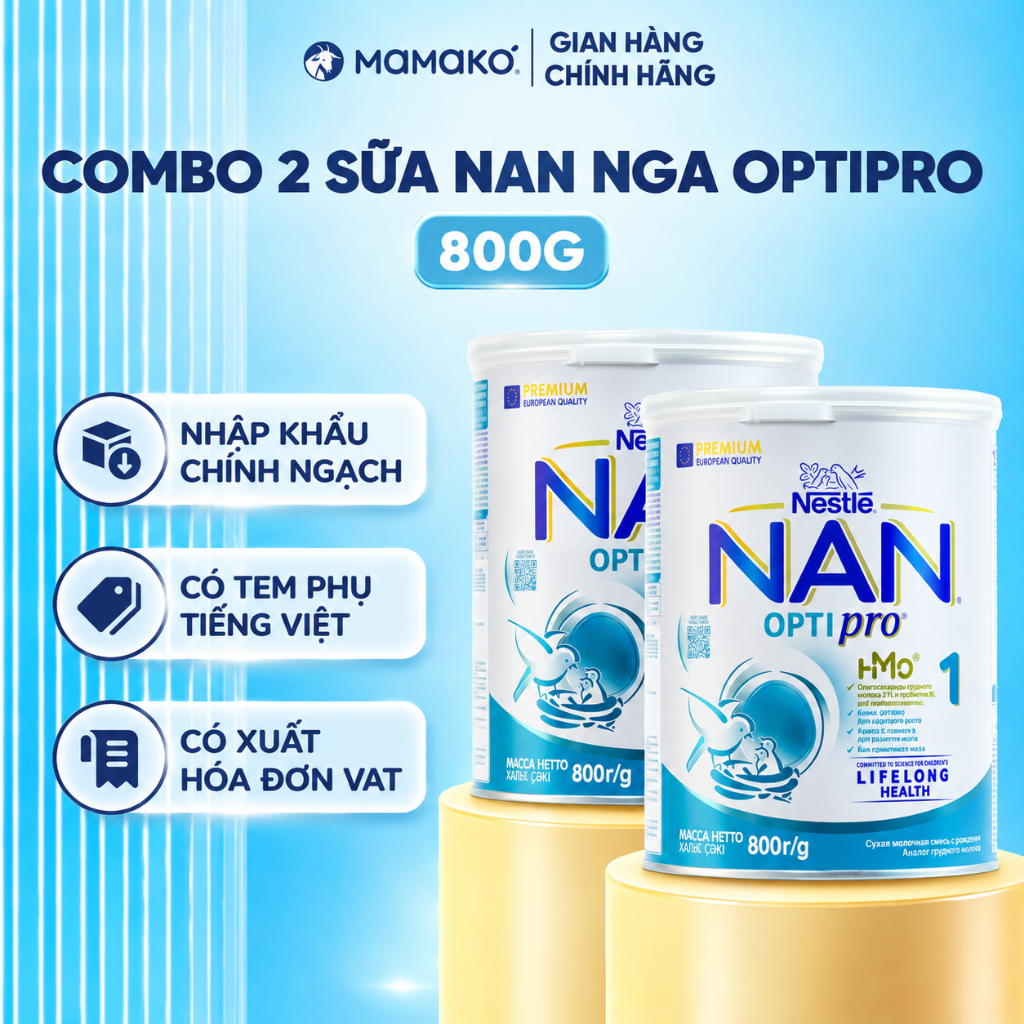(Combo 2) Lon Sữa Công Thức Nan Nga HMO Optipro 800g Đủ Số Date xa