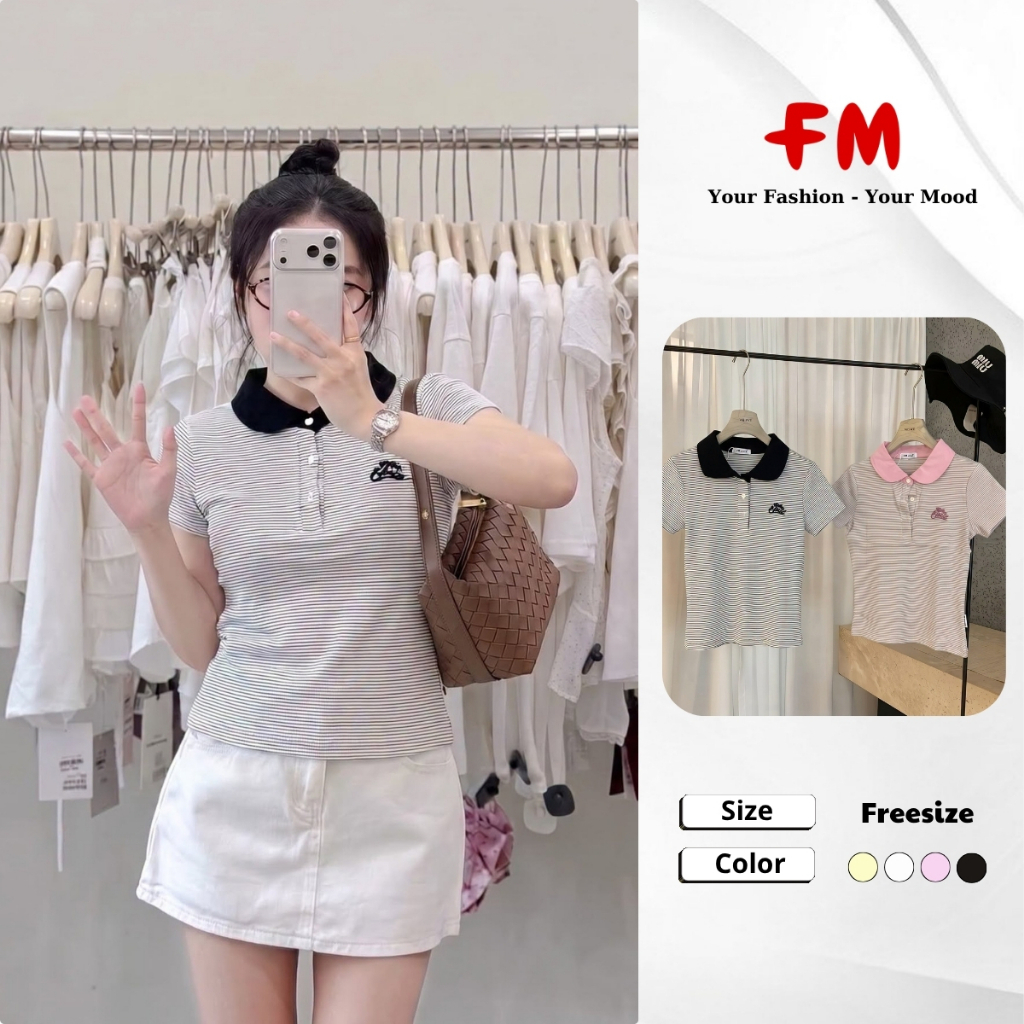 Áo Polo Nữ Kẻ Sọc Phối Cổ Basic Phong Cách Trẻ Trung Rase Soul  26080329