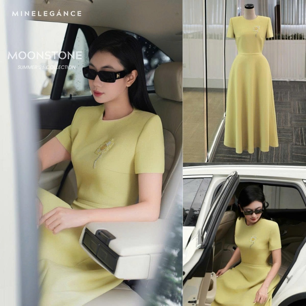 MINELEGÁNCE | VÁY XÒE CỔ TRÒN DÁNG DÀI THANH LỊCH, CÔNG SỞ - MIN130