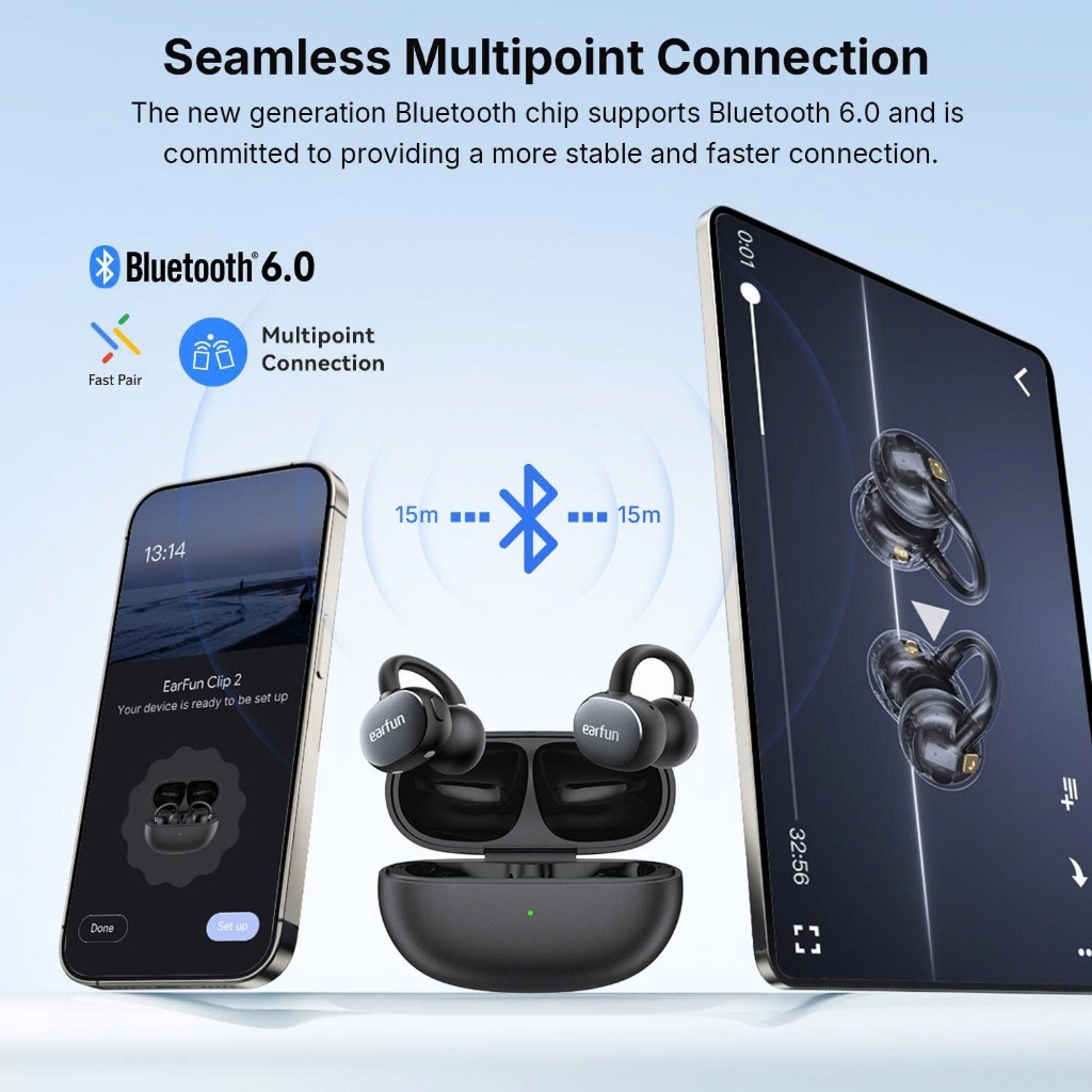 Tai nghe Bluetooth Earfun Clip 2 (Open-Ear) Bluetooth 6.0, Hi-Res LDAC, Pin 40h, Dịch thuật AI | BigBuy360 - bigbuy360.vn