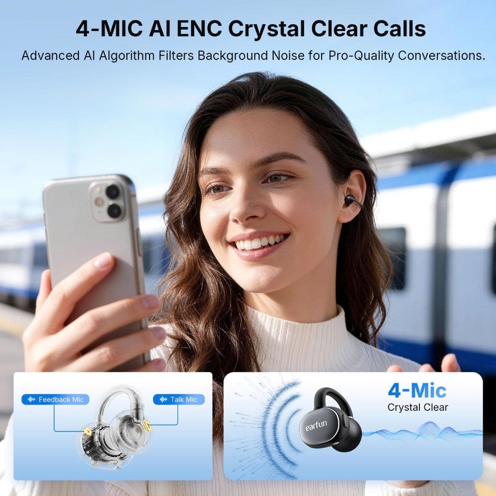 Tai nghe Bluetooth Earfun Clip 2 (Open-Ear) Bluetooth 6.0, Hi-Res LDAC, Pin 40h, Dịch thuật AI | BigBuy360 - bigbuy360.vn