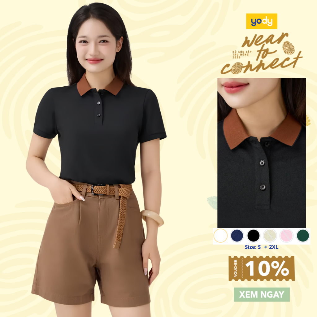 Áo Polo Nữ YODY Ngắn Tay Mắt Chim Cổ Phối Bo Co Giãn Thông Thoáng WCPO26A052