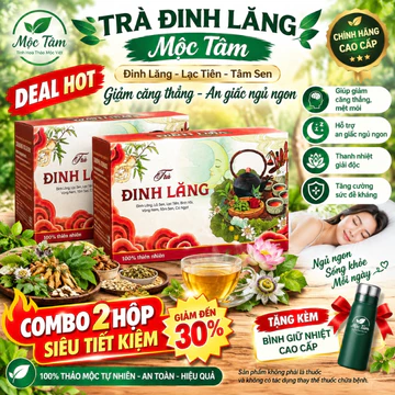 [Tặng Bình Pha Trà] Trà Đinh Lăng Mộc Tâm Hộp 30 Gói,Trà đinh lăng lạc tiên tâm sen bồi bổ sức khoẻ giúp ngủ ngon