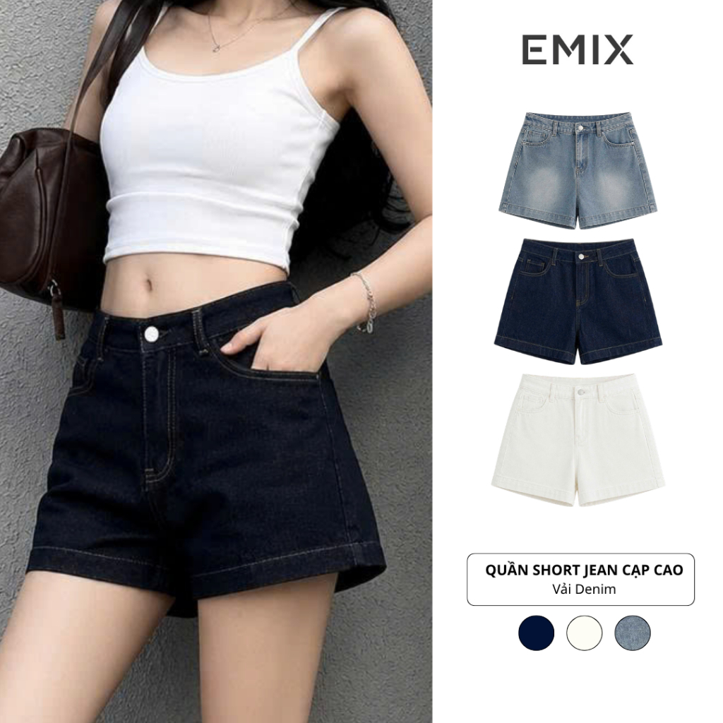 Quần Short Jean Retrostyle Nữ Lưng Cao Gấu To Nhiều Màu