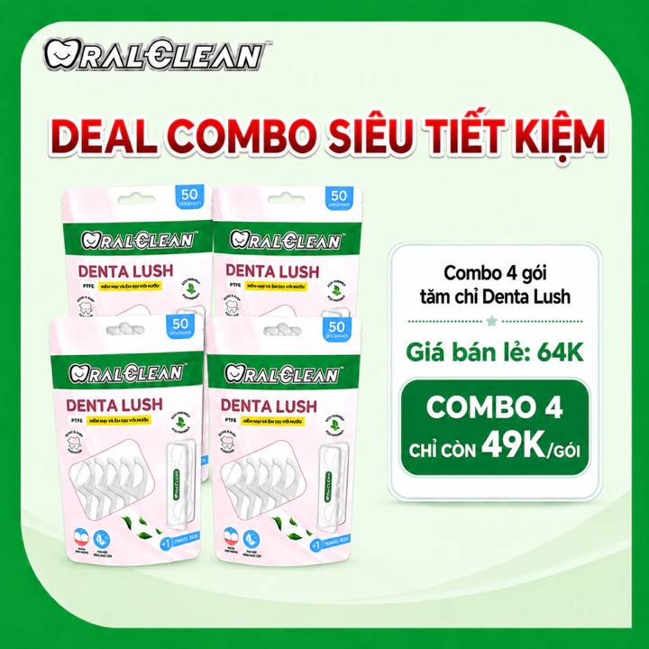 Tăm Chỉ Nha Khoa OralClean Denta Lush Sợi PTFE Dành Cho Nướu Nhạy Cảm Gói 50 Cây
