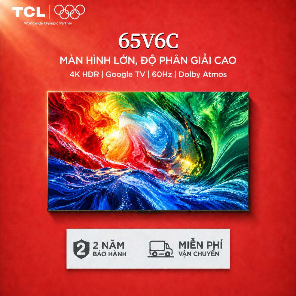 【4K màn hình lớn】TCL 65V6C, Google TV, HDR độ nét cao, âm thanh chuyên nghiệp Dolby Atmos