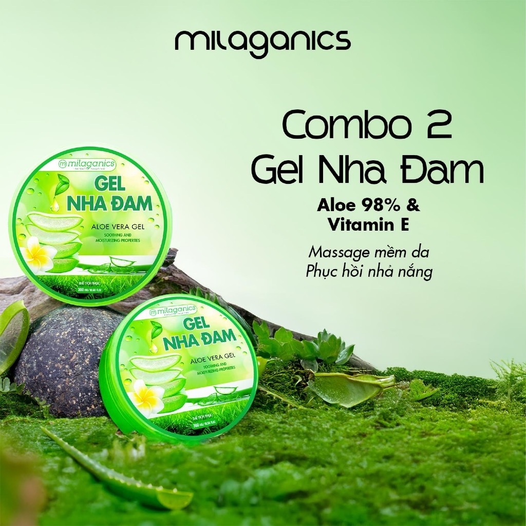 Combo 2 hũ gel nha đam MILAGANICS dưỡng ẩm body, gel nha đam cấp ẩm hỗ trợ làm mềm da