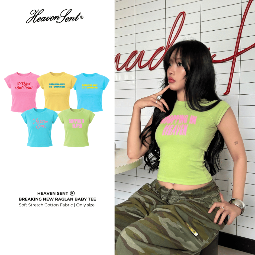 Áo Thun Baby Tee Nữ Raglan Vải Borip Heaven Sent Breaking New - HS_TS013