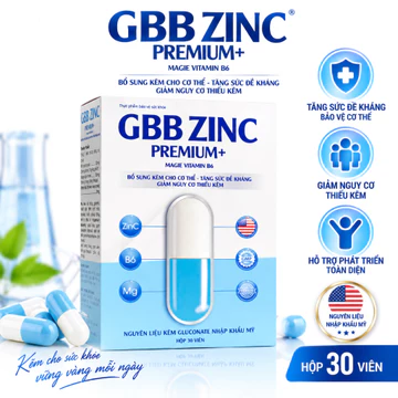 Viên uống KẼM Zinc GBB Premium+ bổ sung kẽm, magie, vit B6 hỗ trợ giảm mụn, mọc tóc Hộp 30 viên