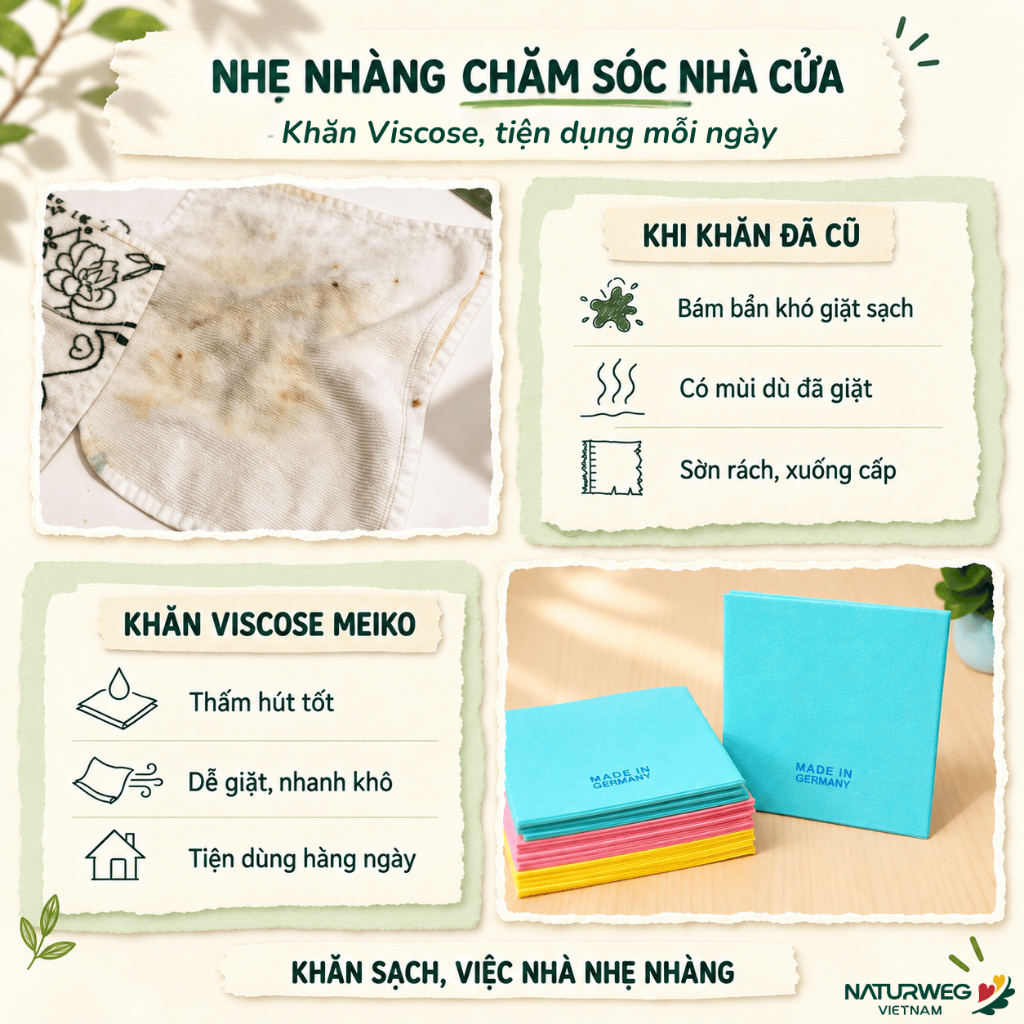 Khăn Lau Bếp Đức MEIKO Viscose Sợi Gỗ, Siêu Thấm Nước, Dễ Giặt, Nhanh Khô, Không Hôi Nhớt, 38x38cm | BigBuy360 - bigbuy360.vn