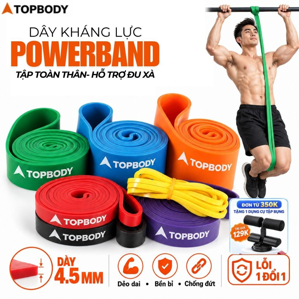 Dây Kháng Lực PowerBand Tập Toàn Thân TOPBODY, Dây Cao Su Kháng Lực Đa Năng Hỗ Trợ Tập Thể Thao Tại Nhà