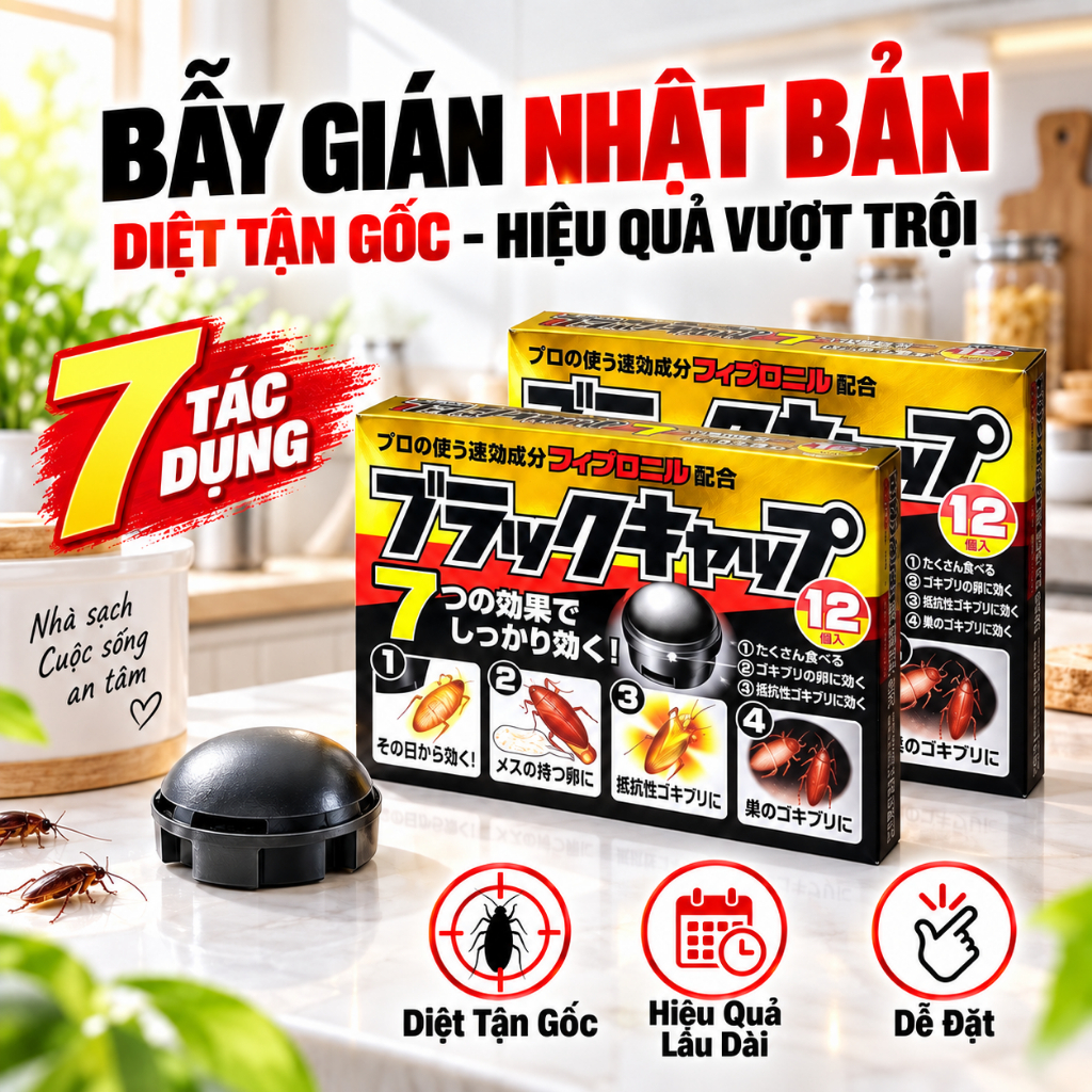 [HÀNG CHÍNH HÃNG] Hộp thuốc diệt gián 12 viên Nhật bản, Thuốc giệt gián của Nhật Barracks Cap hộp 12 viên MÃ TL56589
