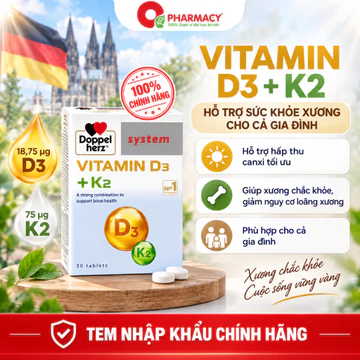 (Đức) Vitamin D3 K2 Doppelherz Chính Hãng Viên Uống Bổ Sung D3 + K2 Hỗ Trợ Xương Răng, Chuyển Hóa Canxi, Chức Năng Cơ Và