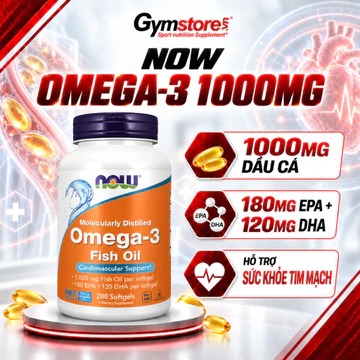 Dầu cá NOW Omega-3 1000mg Fish Oil, 180 EPA/ 120 DHA (Mỹ) cải thiện trí nhớ, thị lực, tim mạch, đẹp da - Gymstore