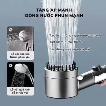 Vòi Sen Tăng Áp Cao Cấp - Vòi Tăng Áp Mạnh 3 Chế Độ Tùy Chỉnh, Có Lõi Lọc Nước An Toàn Cho Da, Đầu Vòi Massage