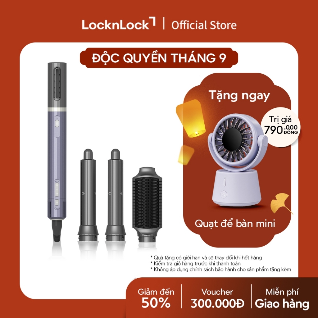 Máy sấy tạo kiểu LocknLock Multi hair styling dryer ENA526GRY 4 đầu sấy đa năng, công nghệ ion âm, động cơ BLDC