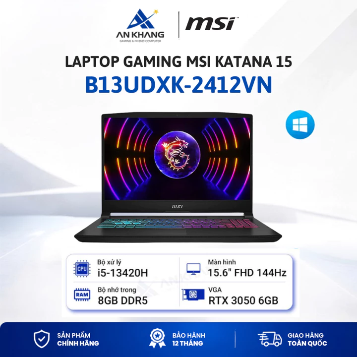 MSI Katana 15 Gaming Laptop – Core i5-13420H, 8GB RAM, 1TB