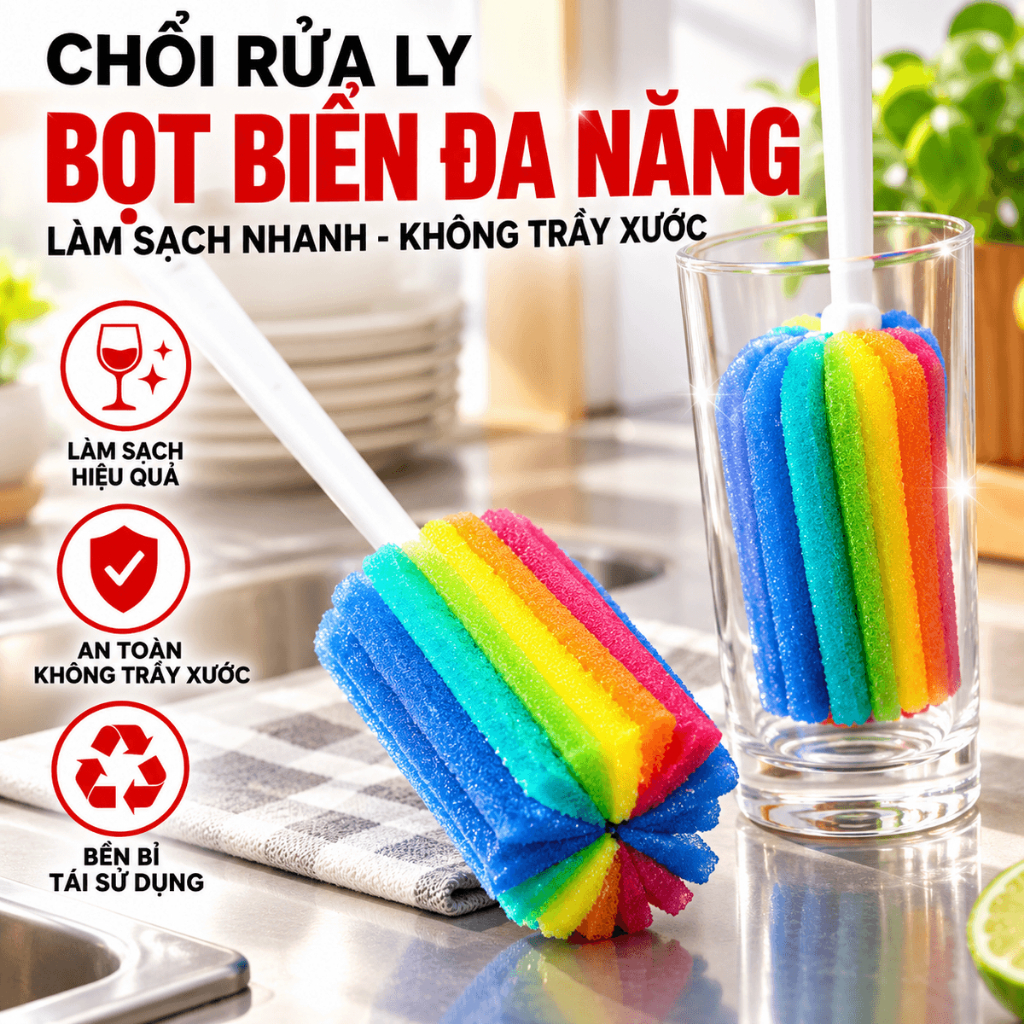[COMBO 10] CỌ LY CỐC CHÉN BÁT ĐĨA SIÊU SẠCH - Cây Rửa Cốc Ly 7 Màu - Dụng Cụ Cọ, Bọt Biển Rửa Vệ Sinh Bình Sữa,Cốc, Chén