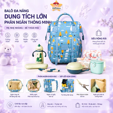 Túi bỉm sữa, balo bỉm sữa giữ nhiệt bình sữa tích hợp cổng sạc USB CareFreeFox nhiều ngăn chống thấm