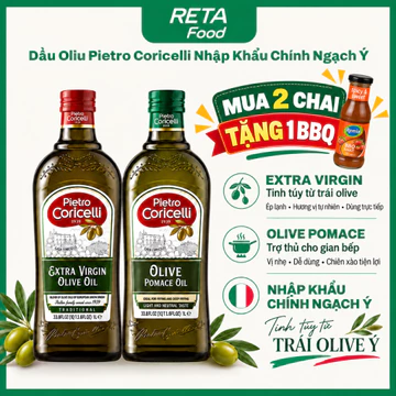 Dầu Oliu Pietro Coricelli 1L Nhập Khẩu Ý- Olive Pomace Oil chịu nhiệt cao & Extra Virgin Olive Oil ép lạnh - Reta Food