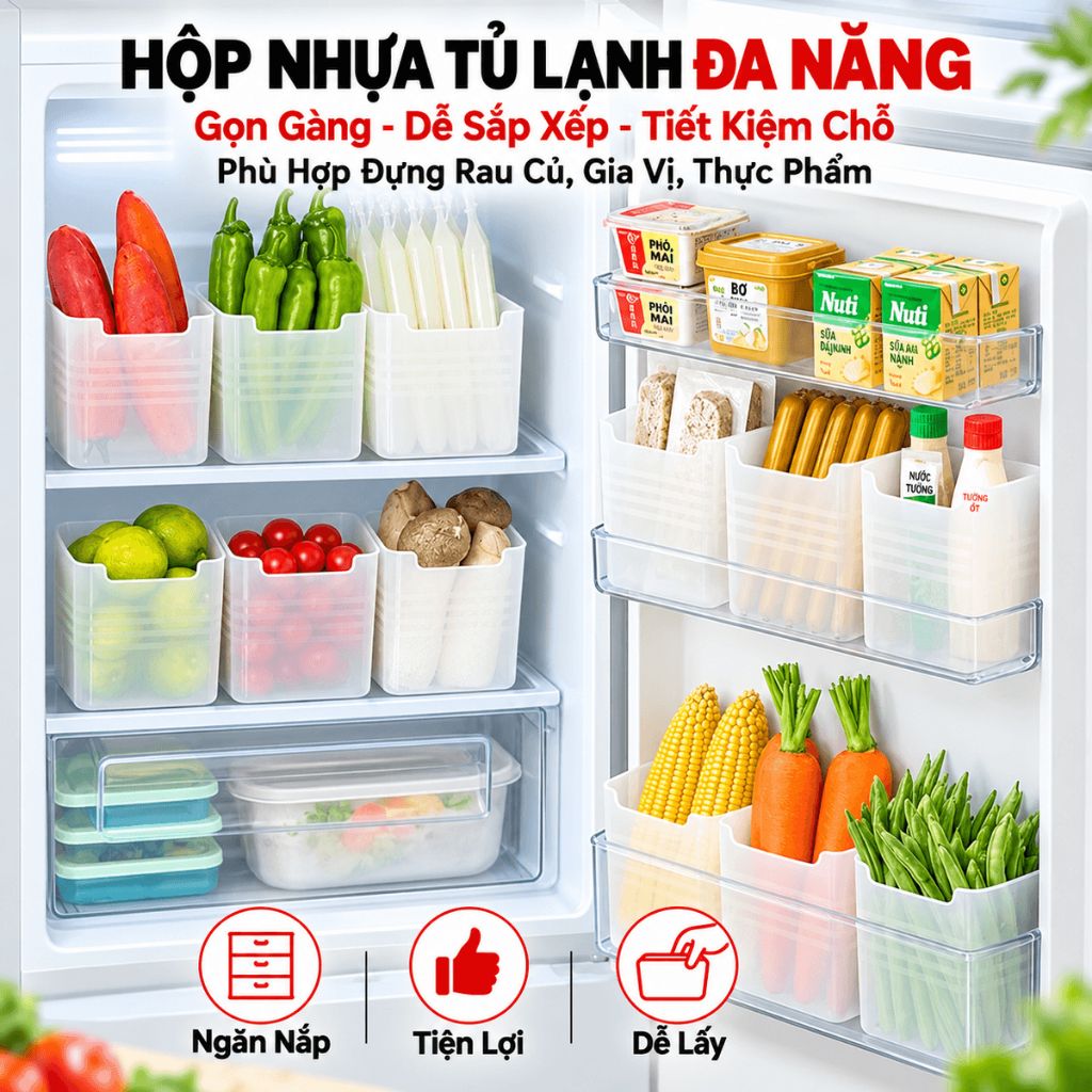 SET 10 HỘP NHỰA TRONG, HỘP ĐỰNG THỰC PHẨM ĐỒ ĂN RAU CỦ,HỘP CÁNH CỬA TỦ LẠNH ĐA NĂNG CAO CẤP - HỘP CHIA Ô NGĂN TỦ LẠNH