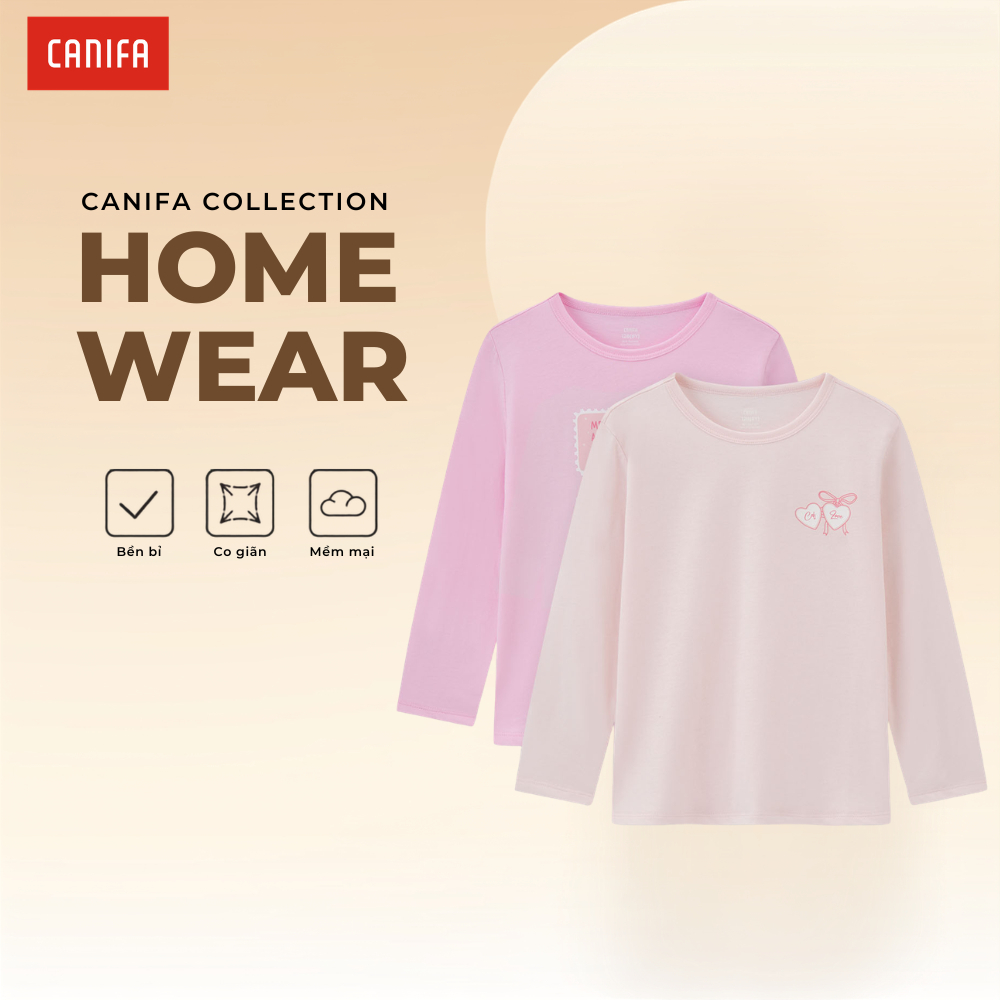Combo 2 áo dài tay bé gái CANIFA mặc nhà thoải mái mềm mịn có chứng chỉ OEKOTEX 1LA26W001