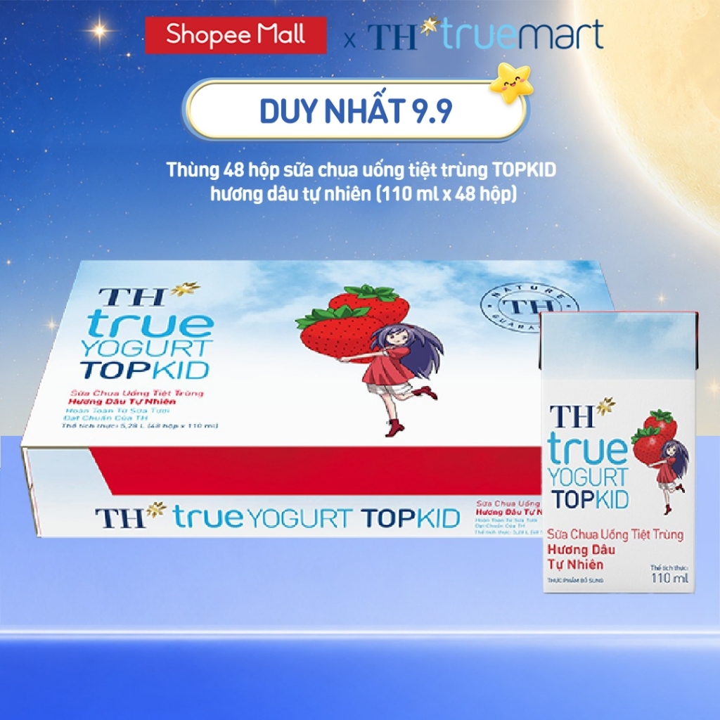 Thùng Sữa Chua Uống Tiệt Trùng TH true YOGURT TOPKID milk Hương Dâu 110ml (48 Hộp)