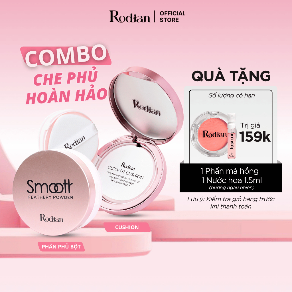 Combo Phấn Phủ Bột Kiềm Dầu Rodian, Phấn Nước Mỏng Nhẹ Chống Nắng Giữ Lớp Make Up Lâu Trôi 12 Giờ