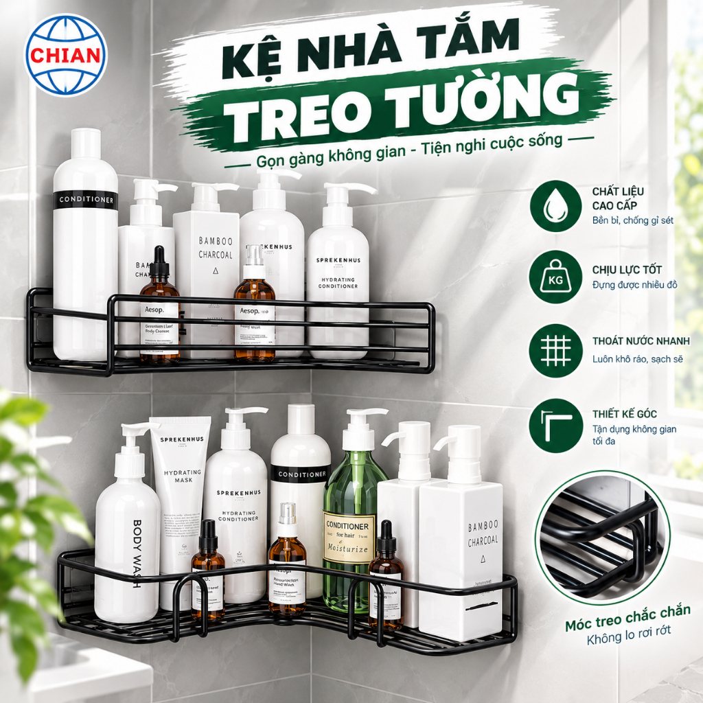 Kệ Nhà Tắm Treo Tường - Kệ Góc Dán Tường -  Kệ Đựng Gia Vị Nhà Bếp, Kệ Để Gia Vị Nhà Bếp