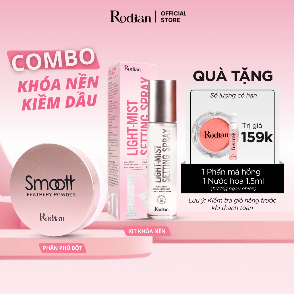 Combo Phấn Phủ Bột Rodian Chống Mốc Nền 10g, Xịt Khóa Nền Trang Điểm Lâu Trôi Và Kiểm Soát Dầu 80ml