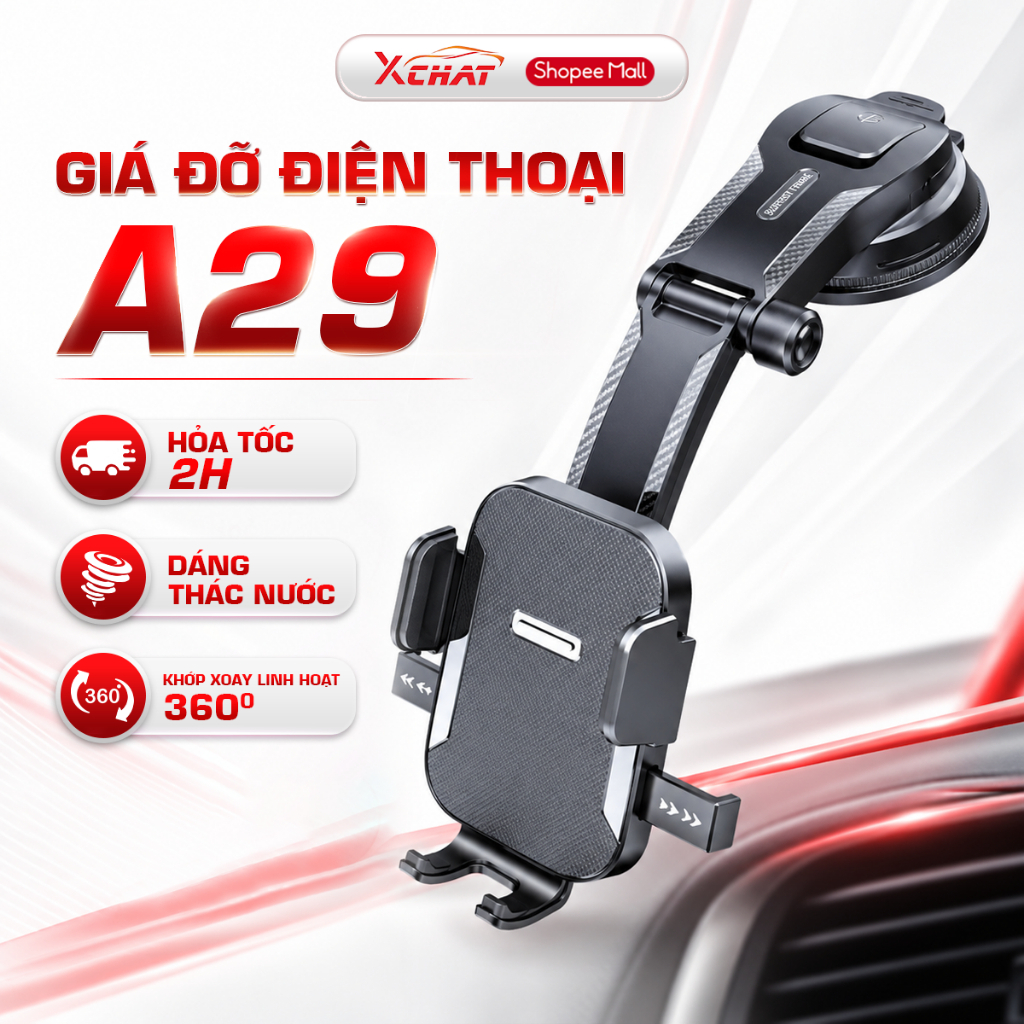 ( Có Hỏa Tốc) Giá đỡ điện thoại ô tô dán taplo A29 XCHAT dáng thác nước không che tầm nhìn xoay 360 độ linh hoạt