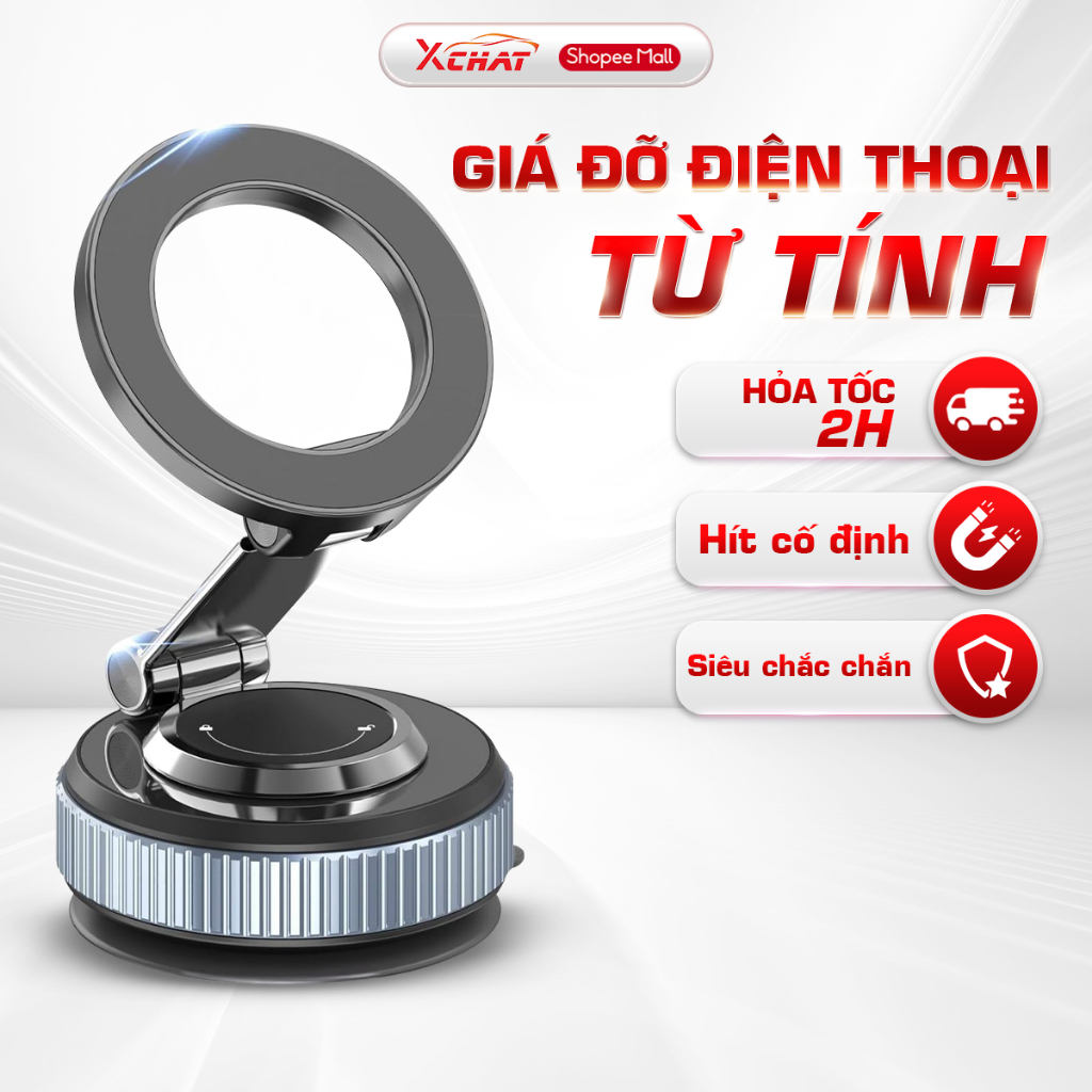 Giá đỡ điện thoại ô tô nam châm từ tính K007 XCHAT đế hút chân không, xoay 360 độ gấp gọn, sử dụng đa năng - Lỗi 1 đổi 1