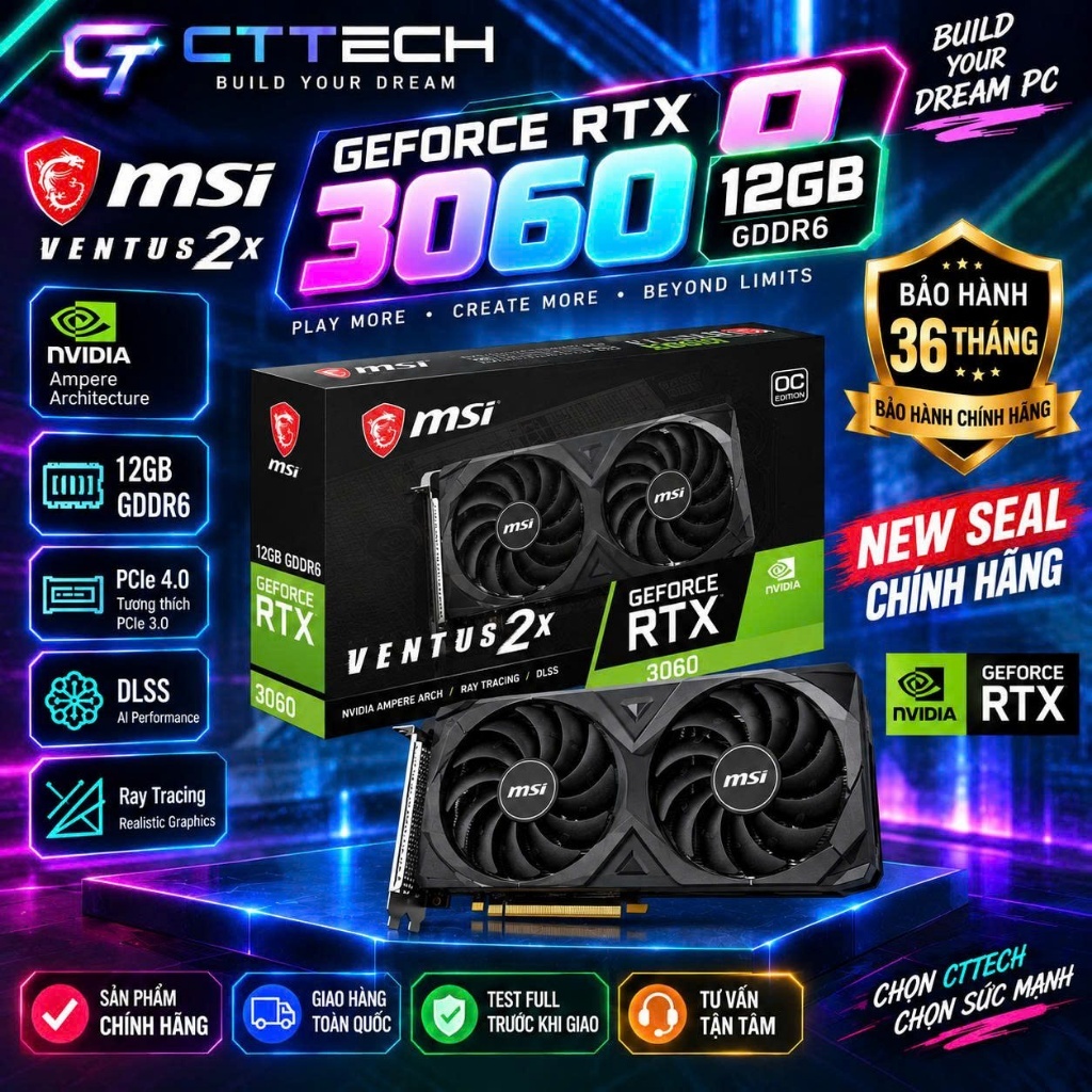 Bộ máy CTTECH 07 MSI RTX 3060 12GB / I5-12400F / MSI B760M-E / RAM 32GB / SSD NVMe 512GB / Mới BH 36 Tháng | BigBuy360 - bigbuy360.vn