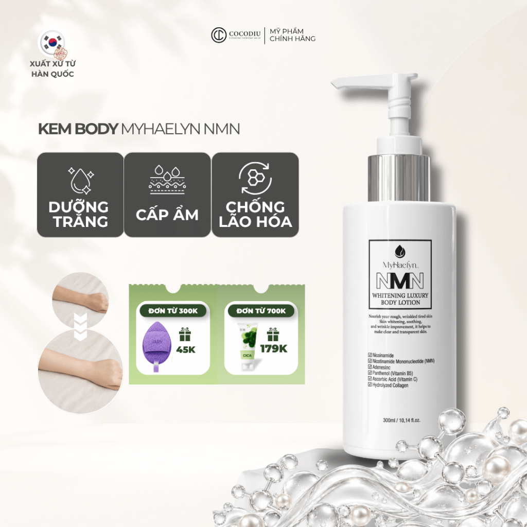 Kem Body Trắng Da NMN MYHAELYN Dưỡng Trắng Nâng Tông - Lưu Hương Hoa - Dưỡng Ẩm Chống Lão Hoá 300ML