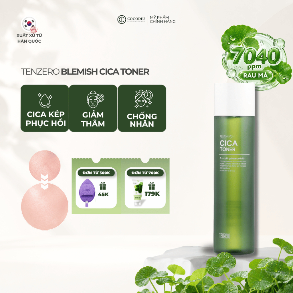 Toner Giảm Mụn Tenzero Blemish Cica Toner 200ml | Cấp Ẩm, Làm Dịu Da, Phục Hồi Hàng Rào Bảo Vệ Da