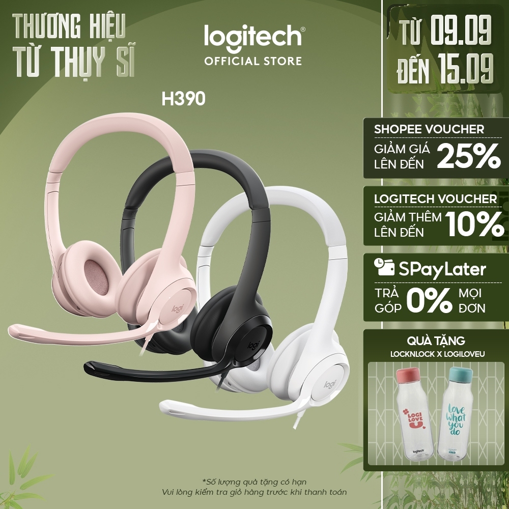 Tai nghe có dây Logitech H390 - Mic giảm ồn, quai đeo, chụp tai có đệm, kết nối USB-A