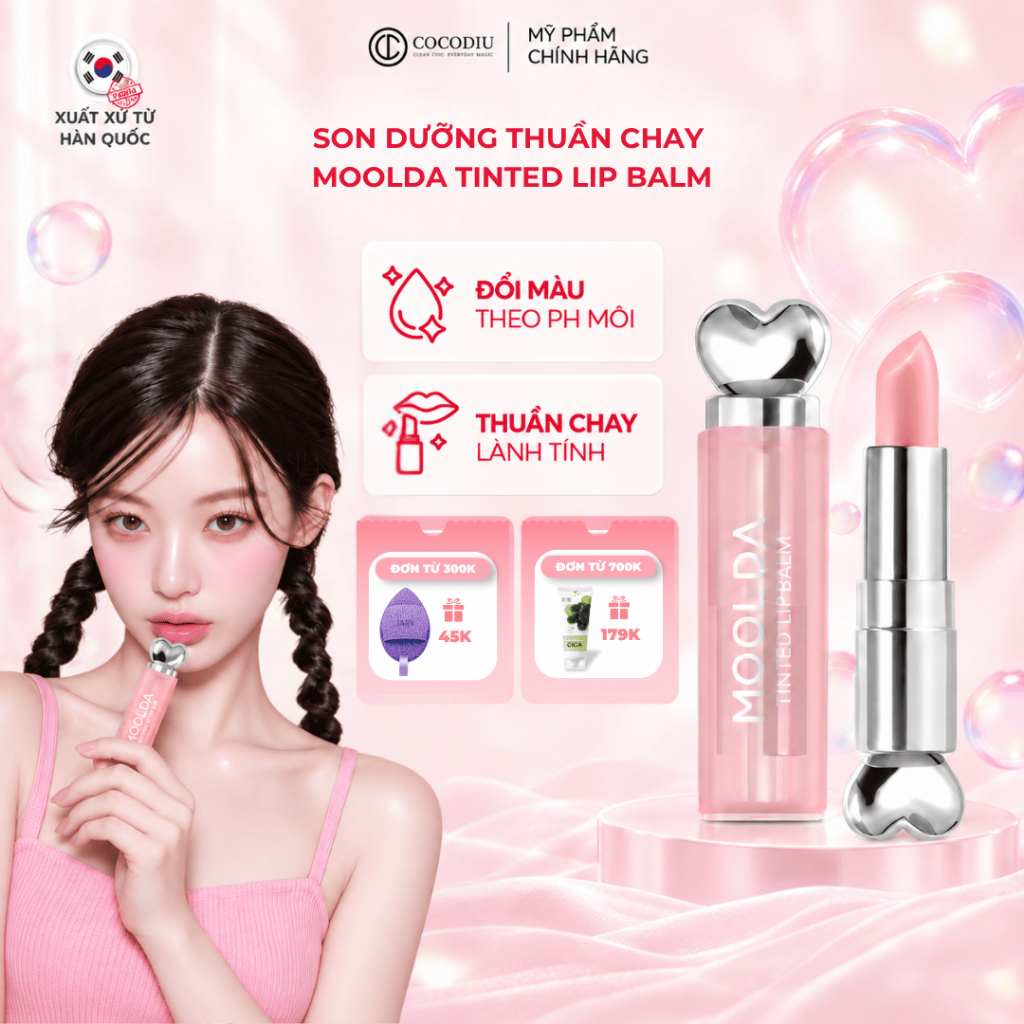 Son Dưỡng Môi Có Màu Moolda Tinted Lip Balm Dưỡng Ẩm Môi Căng Bóng Chính Hãng