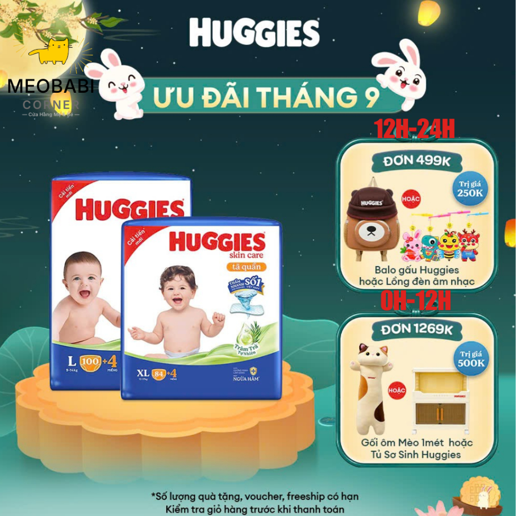 [Mega Jumbo] Tã quần Huggies Skin Care Tràm Trà Tự Nhiên bỉm QUẦN