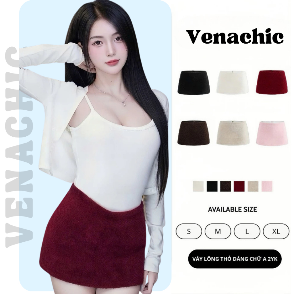 [CÓ KHOÁ KÉO PHÍA SAU] Chân váy nữ vải Lông Thỏ Venachic phong cách Y2K,Chân váy nữ chữ A có lót trong dáng ngắn | BigBuy360 - bigbuy360.vn
