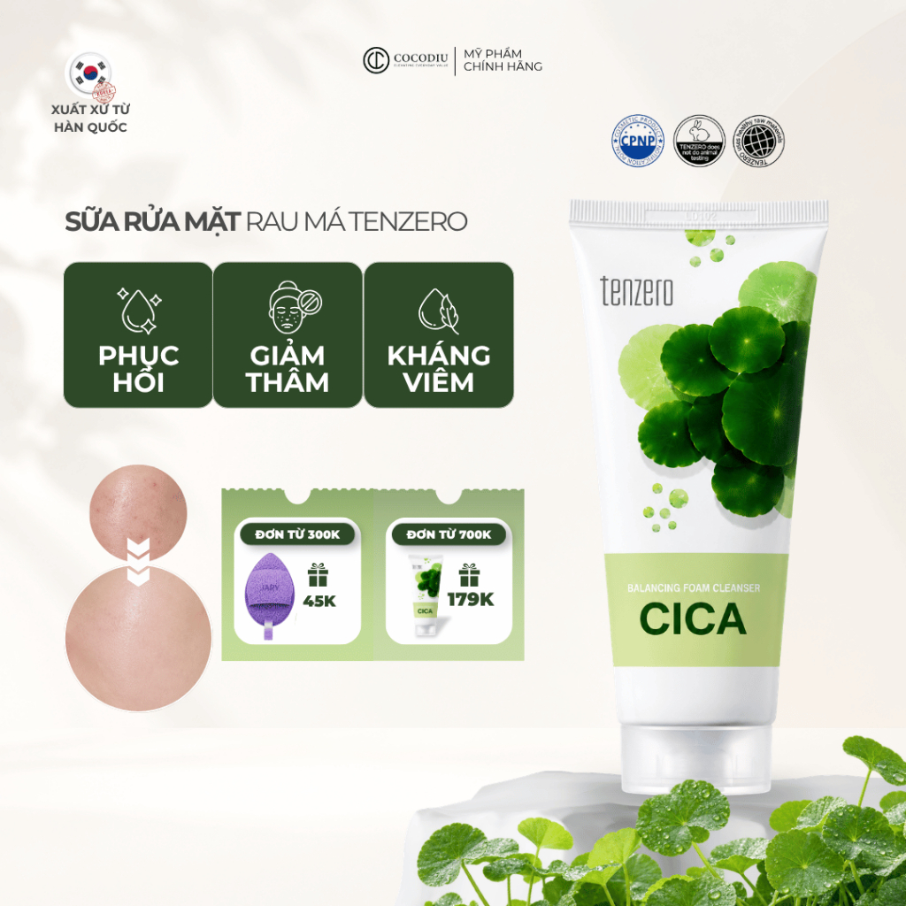 Sữa Rửa Mặt Kiềm Dầu Giảm Mụn Mờ Thâm Tenzero Balancing Foam Cleanser Cica 100ml