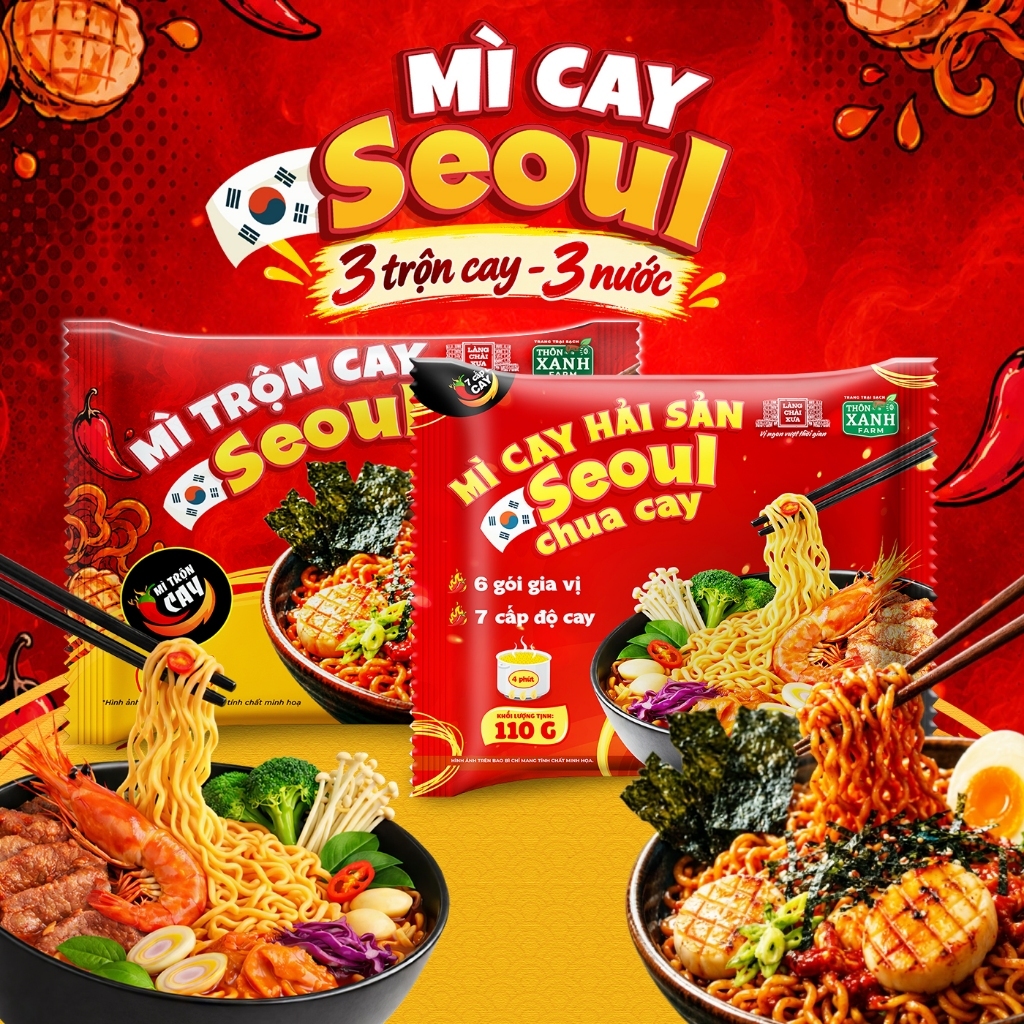 [Combo 3 Trộn Cay - 3 Nước] Mì Cay Seoul Vị Hải Sản Chua Cay - Gia vị từ Làng Chài Xưa