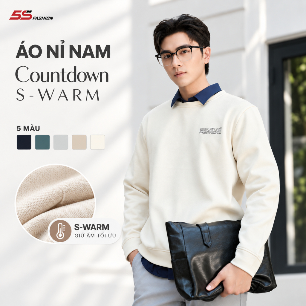 [GIÁ MỞ BÁN]Áo Nỉ Nam Thu Đông 5S FASHION Countdown S-WARM Mềm Mịn, Ấm, Basic Màu Sắc Đa Dạng, Trẻ T
