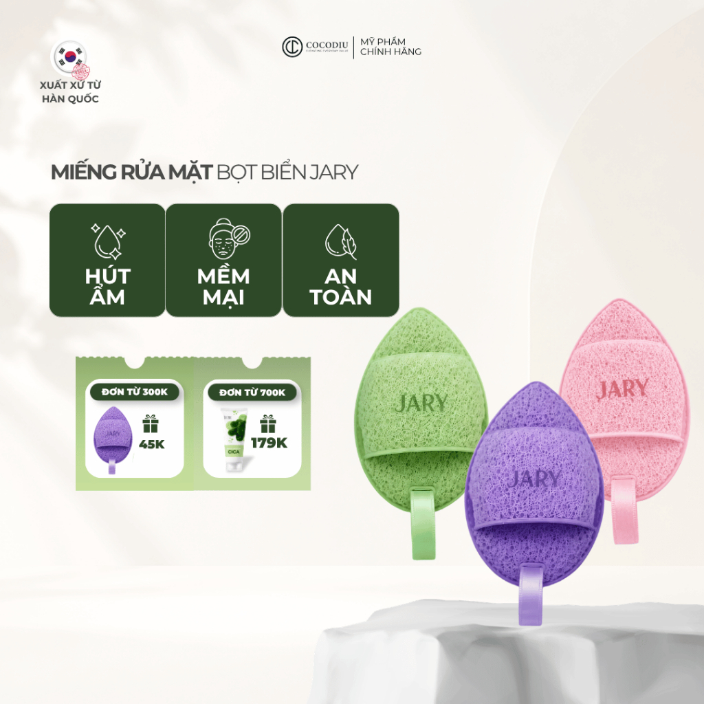 Miếng Rửa Mặt Bọt Biển Jary Cleansing Sponge – Hỗ Trợ Làm Sạch Da, Tạo Bọt Mịn, Mềm Mại Dễ Sử Dụng