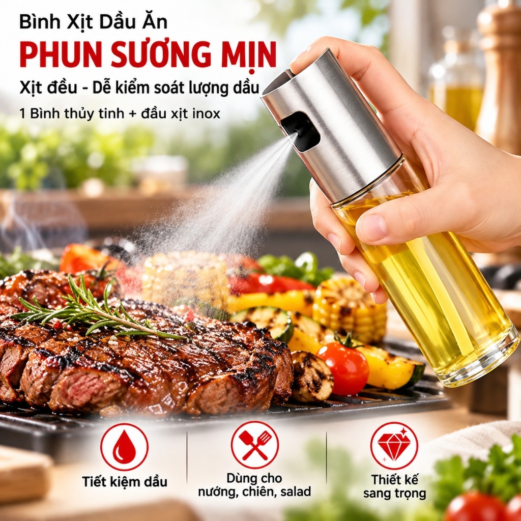 Bình Xịt Dầu Ăn Phun Sương Thủy Tinh Chắc Chắn - LỌ XỊT DẦU ĂN CẦM TAY TIỆN LỢI, Chai Xịt Dầu Ăn Dạng Sương Đa Năng