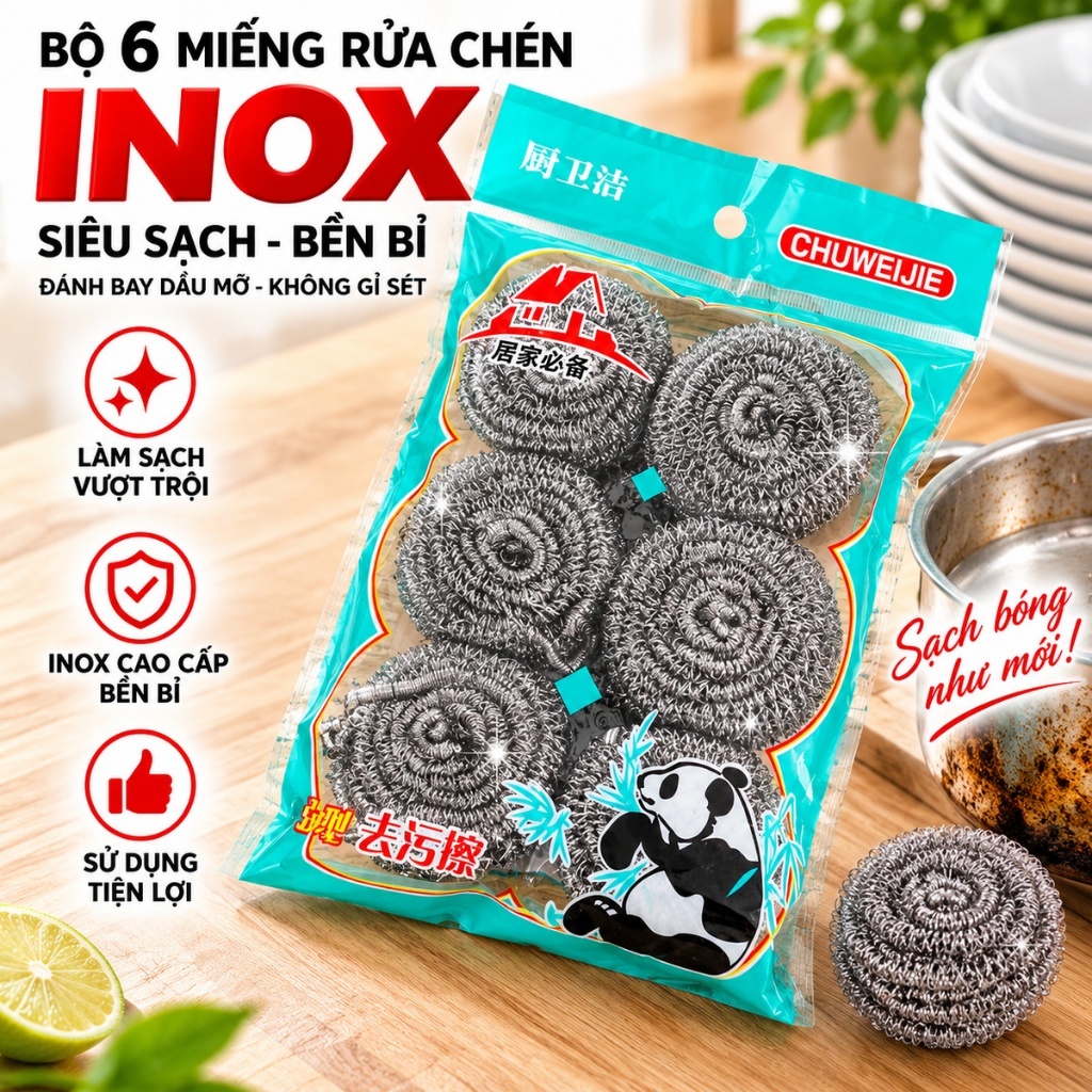 [COMBO 10] Set 6 Búi Sắt Cọ Xoong Nồi, Miếng Cọ Xoong Nồi Inox Loại Xịn, Giẻ Cọ Xoong Dạng Búi Tròn Chất Liêu Không Gỉ