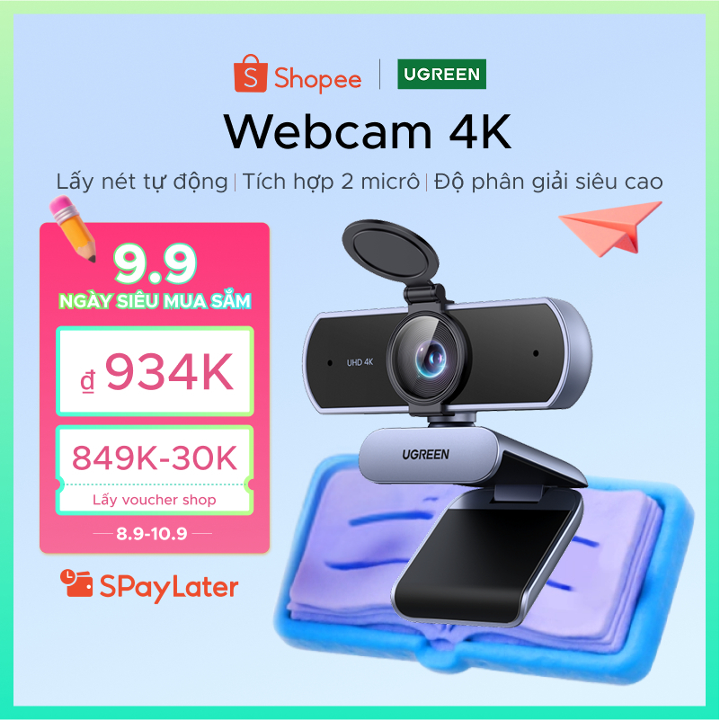 Webcam UGREEN 4K cho PC Ultra HD 1080P 60FPS Web Camera có micrô, Vỏ bảo mật, 70° Fov, PDAF Tự động lấy nét